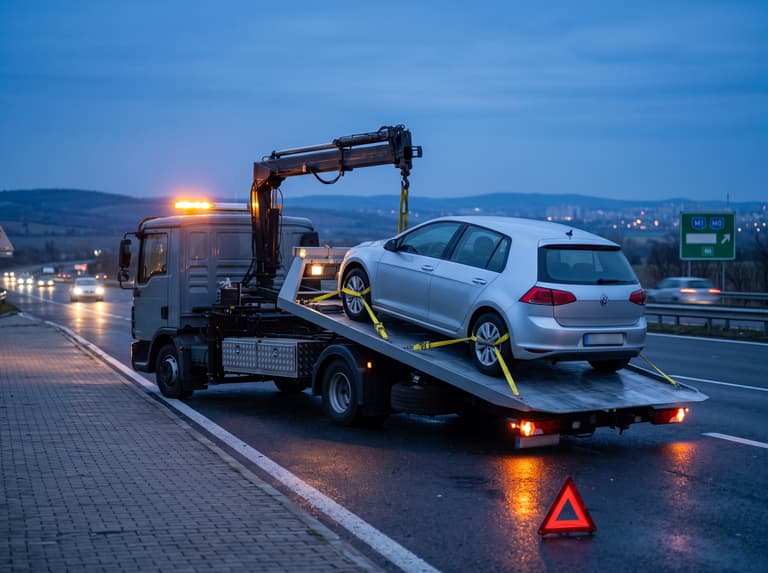Személyautó a platós autómentőn – autómentés Eger